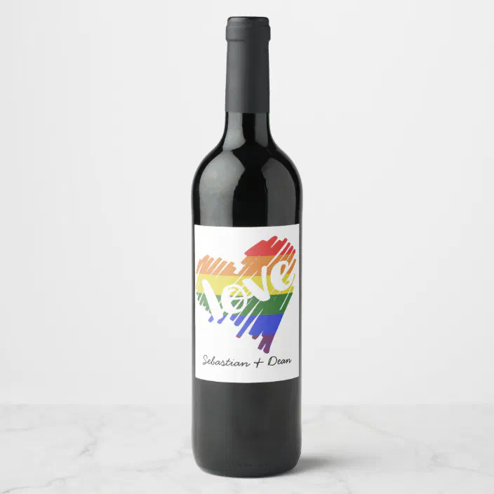 Gay Pride Rainbow Love Heart Personalized Wine Label Zazzle Com