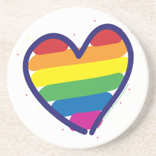 Gay Pride Rainbow Love Heart Sandstone Coaster