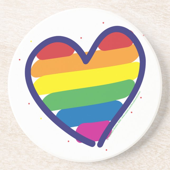 Gay Pride Rainbow Love Heart Sandstone Coaster (Front)