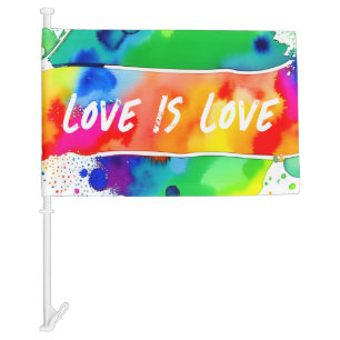 Gay Pride Rainbow Love Is Love Car Flag