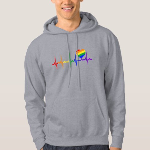 Gay Pride Rainbow Love is Love Heart EKG Rainbow Hoodie