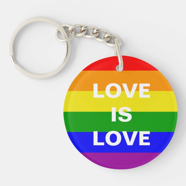 Gay Pride Rainbow Love Is Love Keychain (Front)