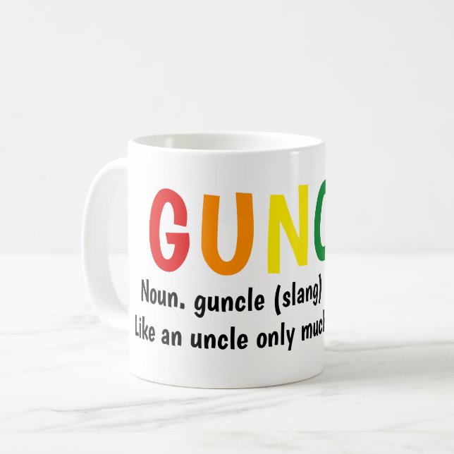 Gay Pride Rainbow Noun Guncle Gay Uncle Slang Coffee Mug (Front Left)