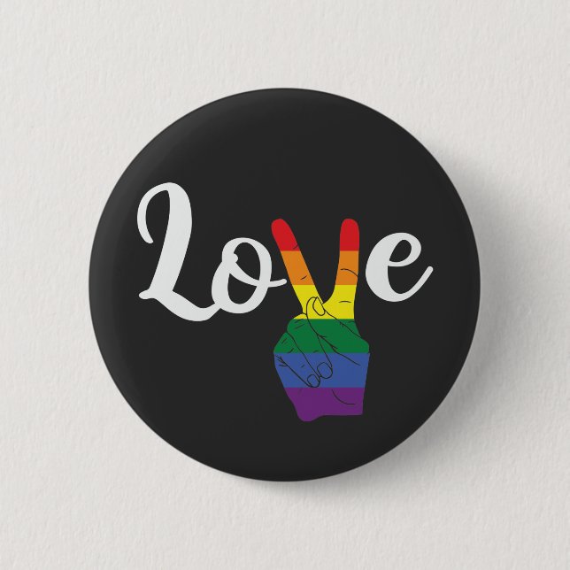 Gay Pride - Rainbow Peace Sign Love Button (Front)