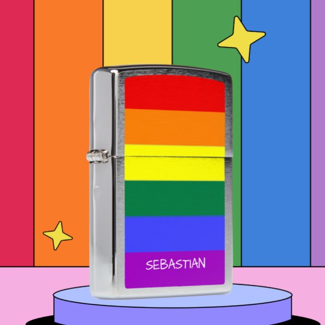Gay Pride Rainbow Personalized Zippo Lighter (Gay Pride Rainbow LGBT Personalized Zippo Lighter from Ricaso.  Add your own name or other text)