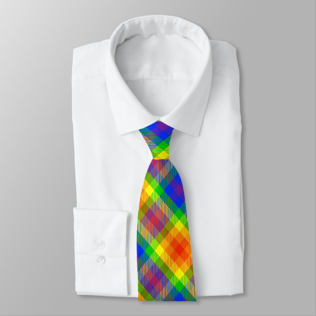 Gay Pride Rainbow Plaid Business Work Office Neck Tie (Tied)