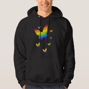 Gay Pride Rainbow Pocket Proud Lgbt Butterfly Prid Hoodie