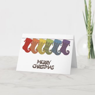 Gay Pride Rainbow Retro Christmas Stockings Holiday Card