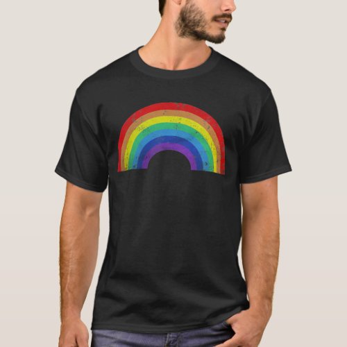 Gay Pride Rainbow Retro Vintage Distressed T_Shirt