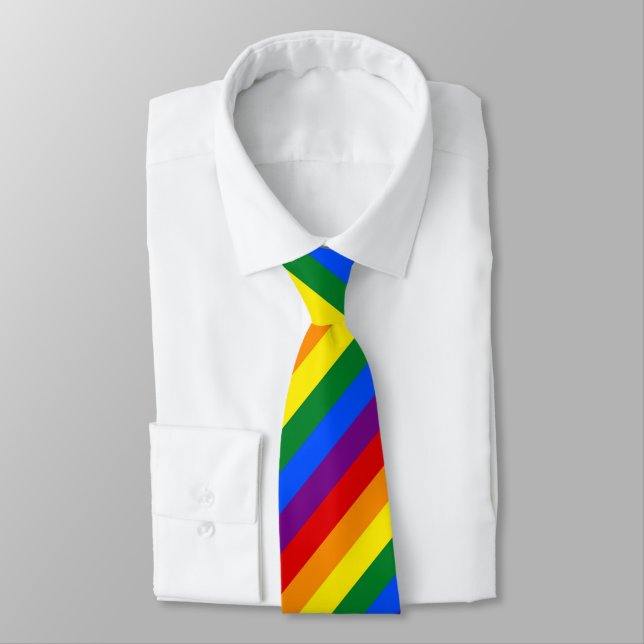 Gay Pride Rainbow Stripe Business Work Office Neck Tie (Tied)