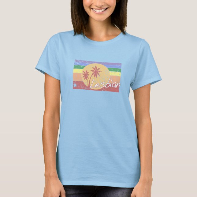 Gay pride Rainbow sunset distressed 80s t-shirt (Front)