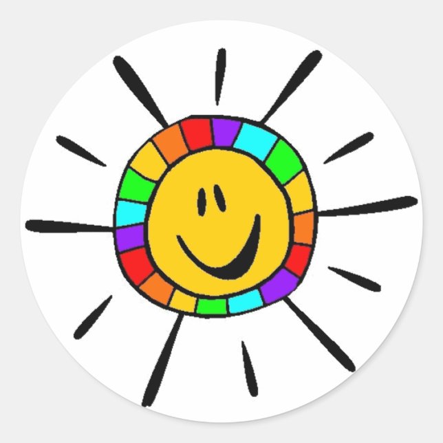 Gay Pride Rainbow Sunshine Classic Round Sticker (Front)