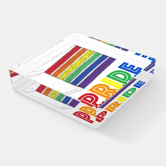 Gay PRIDE Rainbow Wedding Cake Slice LGBT Paperweight (Angled)
