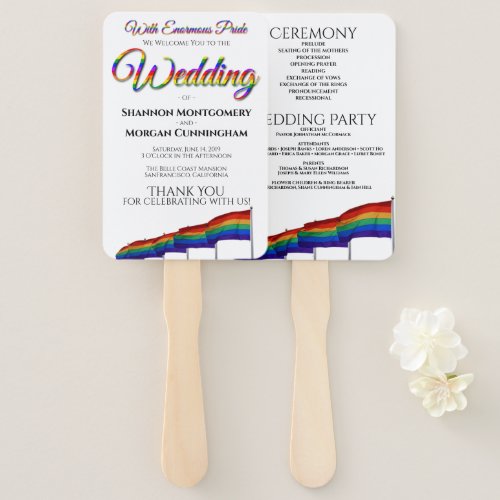 Gay Pride Rainbow Wedding Fans with Program