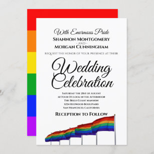 Gay Pride Rainbow Wedding Invitation - Black Text