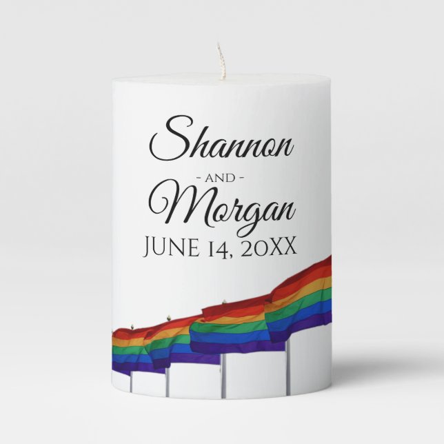 Gay Pride Rainbow Wedding Pillar Candle (Front)