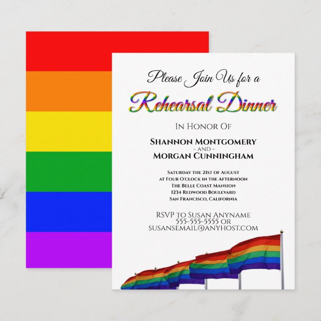 Gay Pride Rainbow Wedding Rehearsal Dinner Invitation (Front/Back)