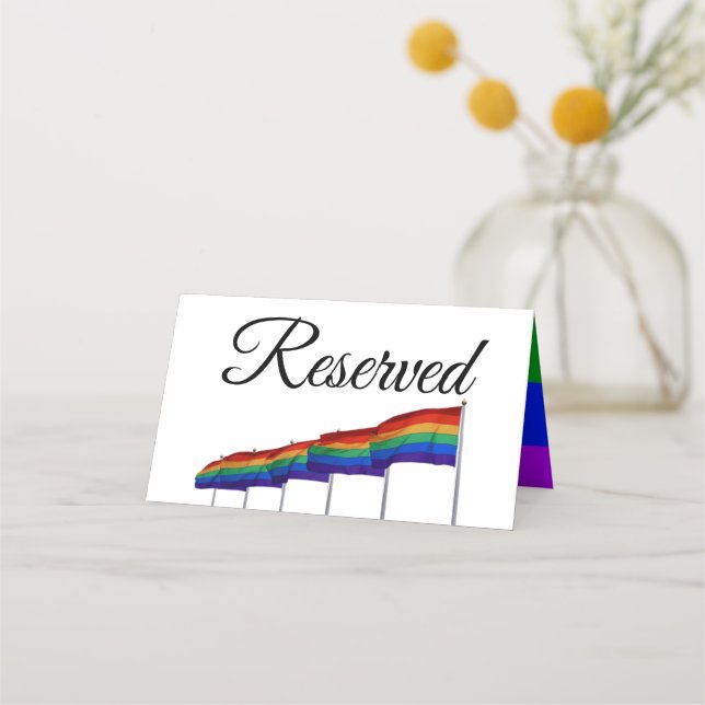 Gay Pride Rainbow Wedding Reserved Place Card (Front)
