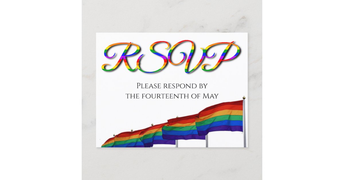 Gay Pride Rainbow Wedding RSVP Postcard | Zazzle