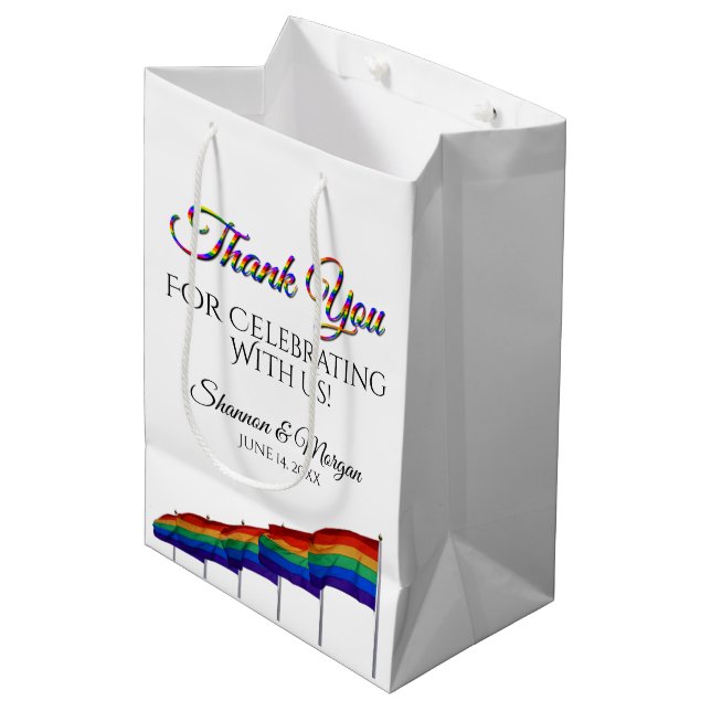 Gay Pride Rainbow Wedding Thank You Gift Bag (Front Angled)