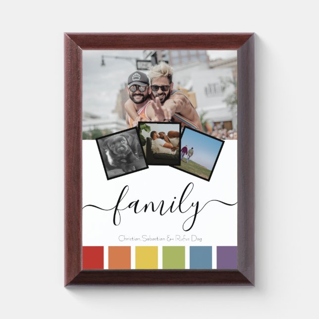 Gay Pride Retro Rainbow Personalized Family Award Plaque (Vertical)