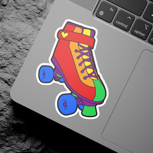  Gay Pride Retro Rainbow Roller Skate Sticker (Cartoon rainbow retro roller skate in gay pride flag colors.)