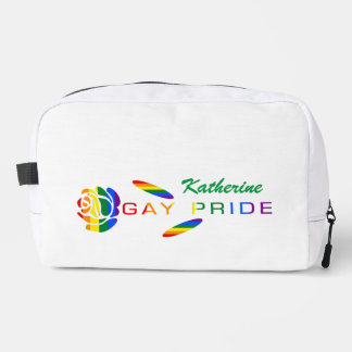 Gay Pride Rose Rainbow Flag Personalized Name Dopp Kit