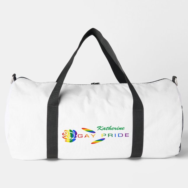 Gay Pride Rose Rainbow Flag Personalized Name Duffle Bag (Front)
