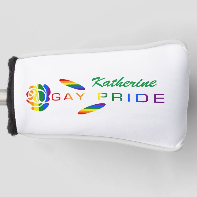 Gay Pride Rose Rainbow Flag Personalized Name Golf Head Cover (Front)