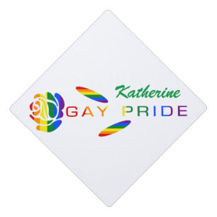 Gay Pride Rose Rainbow Flag Personalized Name Graduation Cap Topper