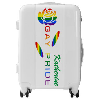 Gay Pride Rose Rainbow Flag Personalized Name Luggage