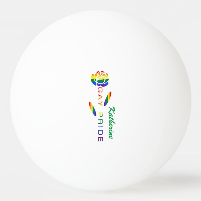 Gay Pride Rose Rainbow Flag Personalized Name Ping Pong Ball (Front)