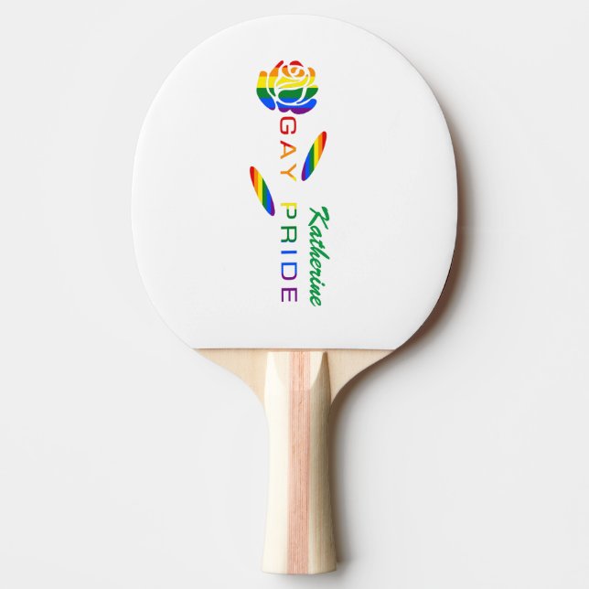 Gay Pride Rose Rainbow Flag Personalized Name Ping Pong Paddle (Front)