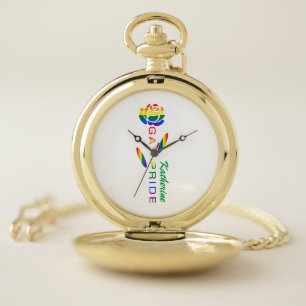 Gay Pride Rose Rainbow Flag Personalized Name Pocket Watch