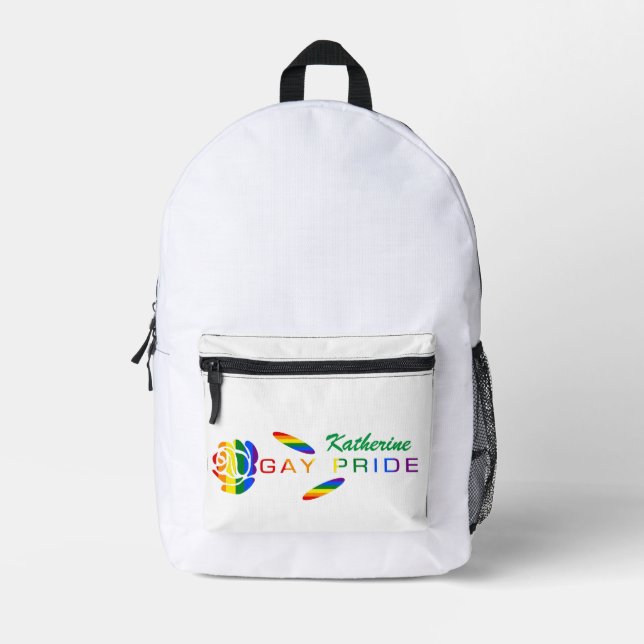Gay Pride Rose Rainbow Flag Personalized Name Printed Backpack (Front)