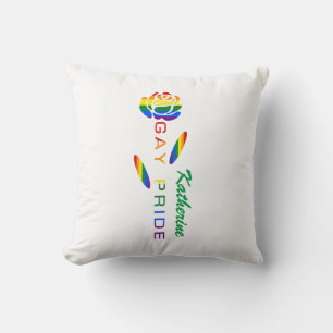 Gay Pride Rose Rainbow Flag Personalized Name Throw Pillow