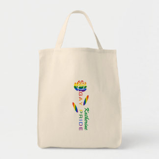 Gay Pride Rose Rainbow Flag Personalized Name Tote Bag