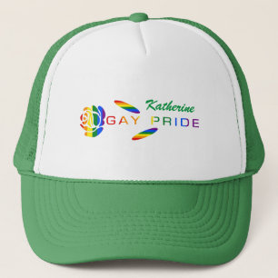 Gay Pride Rose Rainbow Flag Personalized Name Trucker Hat