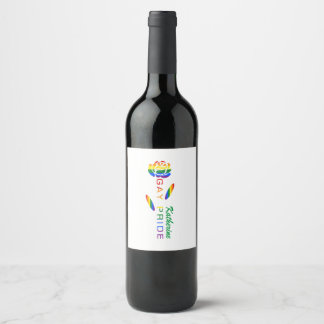 Gay Pride Rose Rainbow Flag Personalized Name Wine Label