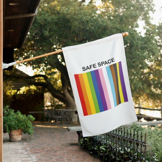 Gay Pride Safe Space Inclusive Colors House Flag (In SItu)