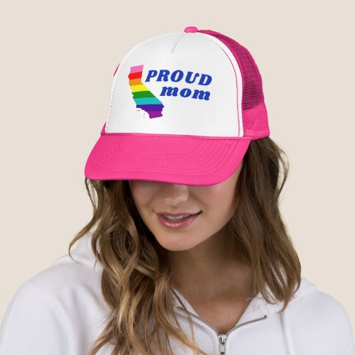 Gay Pride Stripes on California Rainbow Proud Mom Trucker Hat