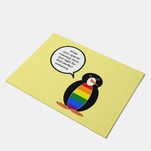 Gay Pride Talking Ms Penguin Personalized Doormat