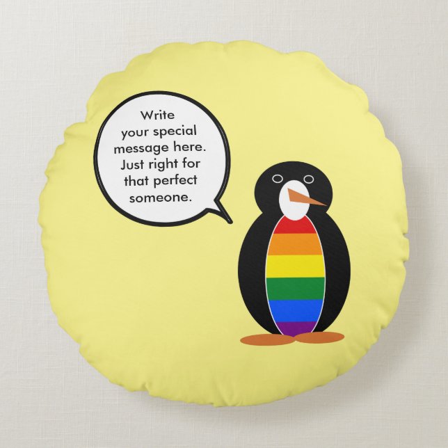 Gay Pride Talking Ms Penguin Personalized  Round Pillow (Front)