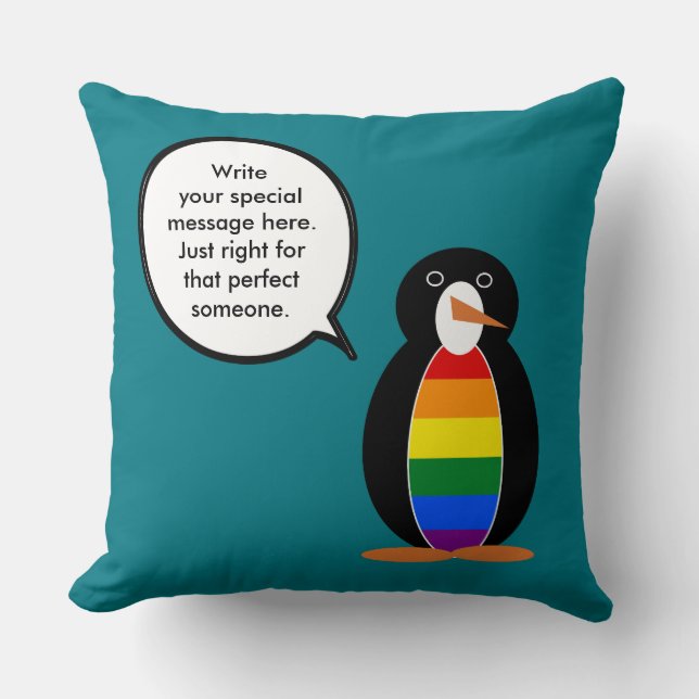 Gay Pride Talking Ms Penguin Personalized  Throw Pillow (Front)