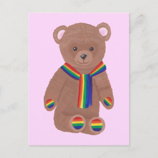Gay Pride Teddy Bear, Rainbow Scarf Paws Postcards