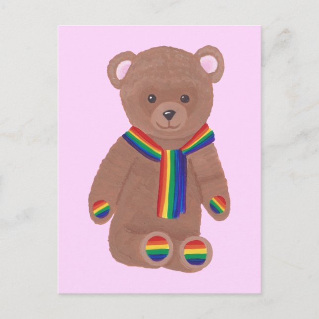 Gay Pride Teddy Bear, Rainbow Scarf Paws Postcards (Front)