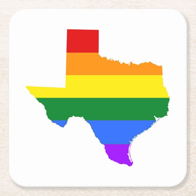 Gay Pride | Texas Rainbow Square Paper Coaster (Front)