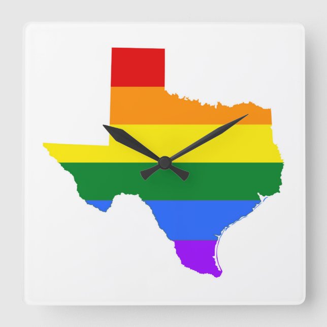 Gay Pride | Texas Rainbow Square Wall Clock (Front)