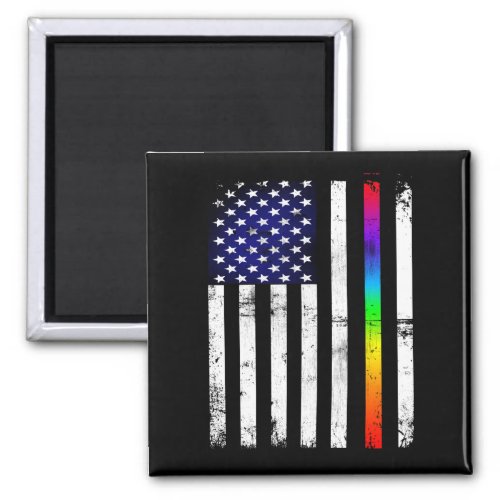 Gay Pride Thin Rainbow Line American Flag Magnet