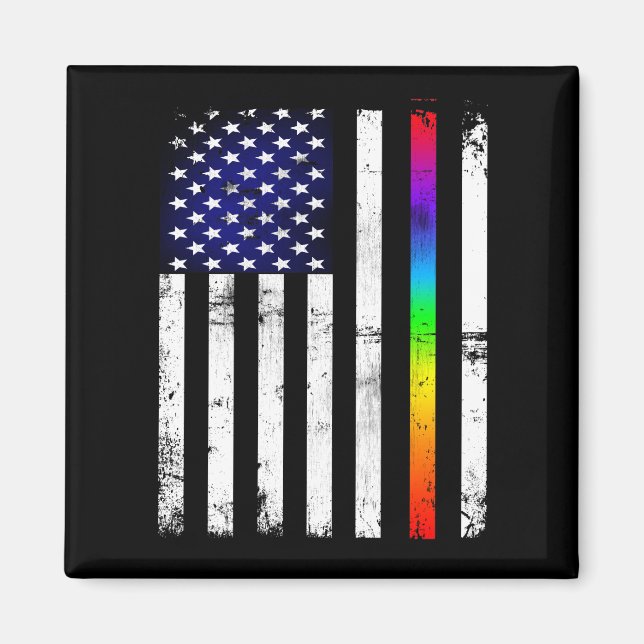 Gay Pride Thin Rainbow Line American Flag Magnet (Front)